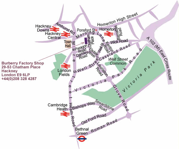Location map for Burberry Store, Hackney, London E9